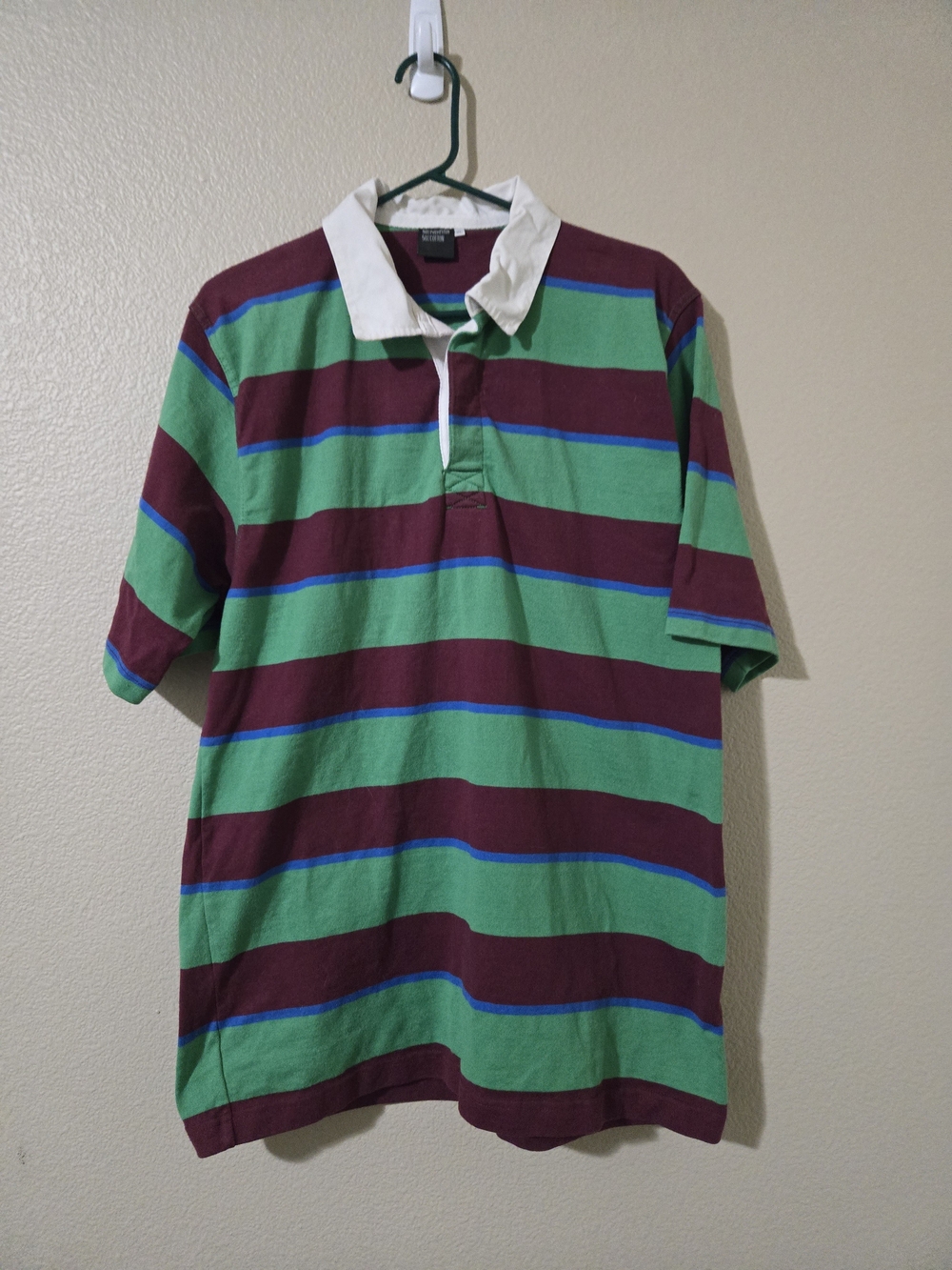 No Brand Men's Striped Rugby Polo Shirt - Green & Burgundy Size Xl